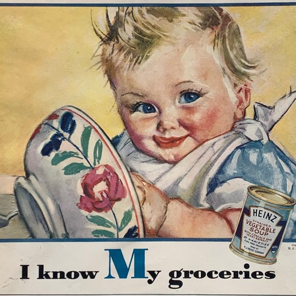 1936 Heinz Strained Baby Foods Print Ad Cute Colorful 14” x 10” - Picture 2 of 8